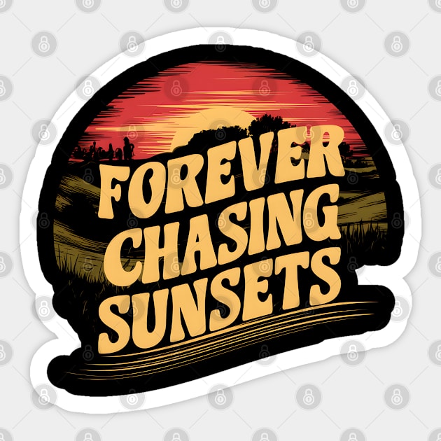 Forever Chasing Sunsets Retro Summer Beach Tropical Summer, Aesthetic Summer Sublimation Sticker by LaroyaloTees